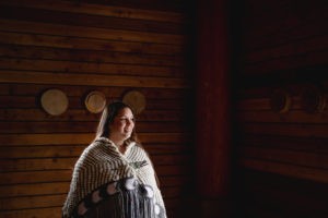 Cheximiya Allison Burns Joseph in her salish wool woven shawl