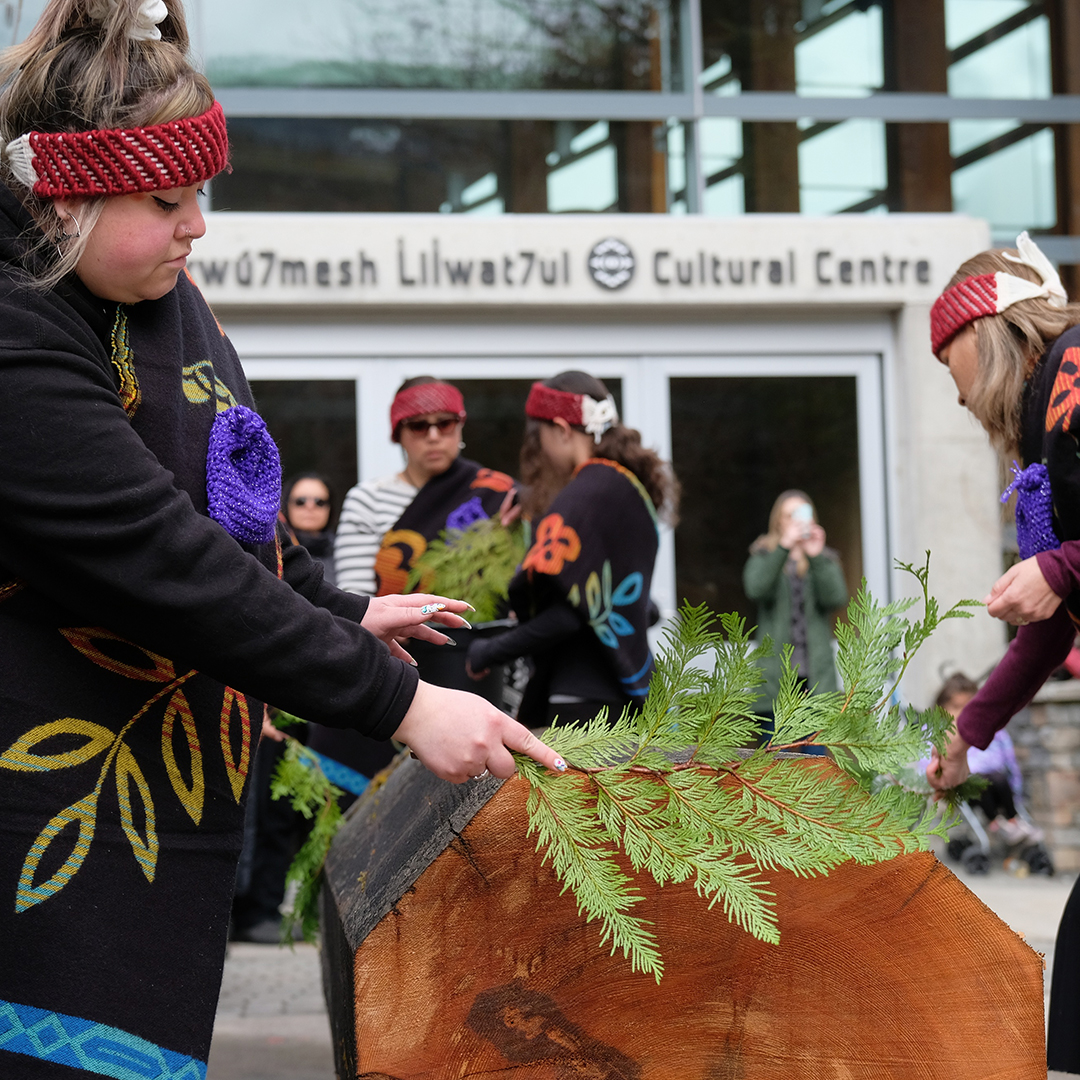 Squamish Canoe Family of the Squamish Nation blessing the log for the Community Reconciliation Canoe
