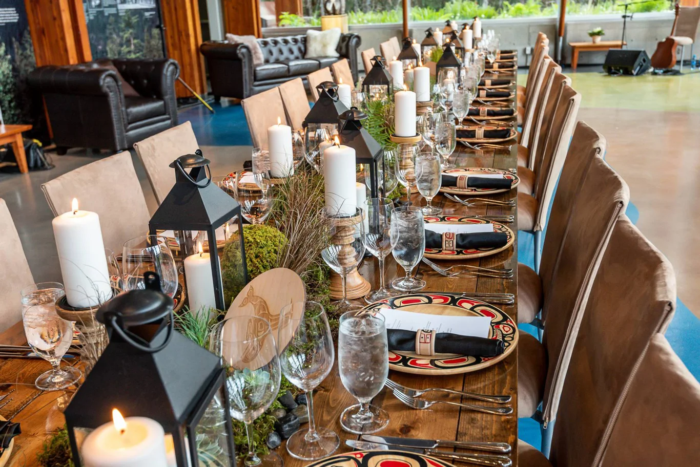 Elegant dinner table setup in SLCC's Great Hall